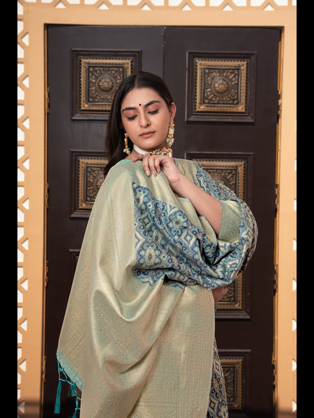 Blue Color Ikkat Cotton Ikkat Silk Saree with Zari Woven