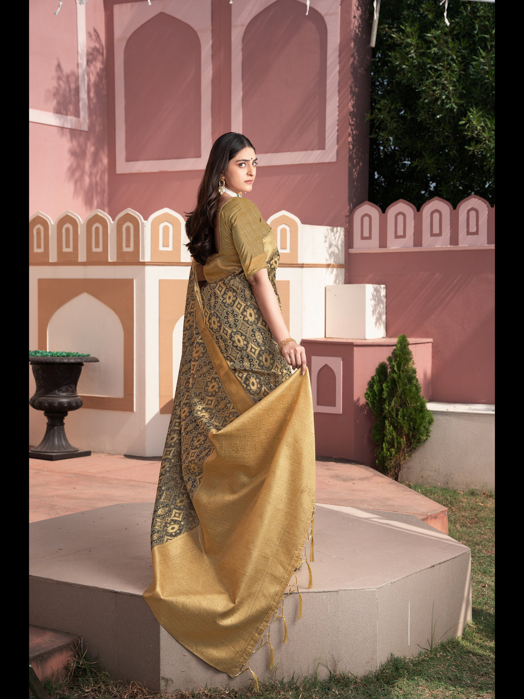Brown Color Ikkat Cotton Ikkat Silk Saree with Zari Woven