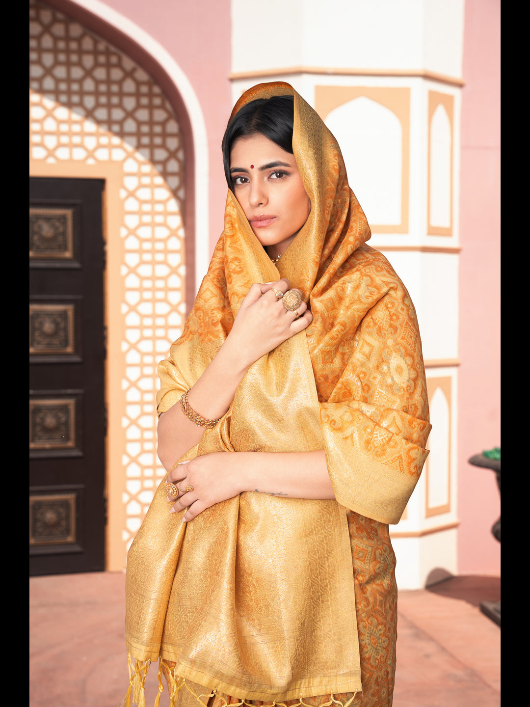 Yellow Color Ikkat Cotton Ikkat Silk Saree with Zari Woven