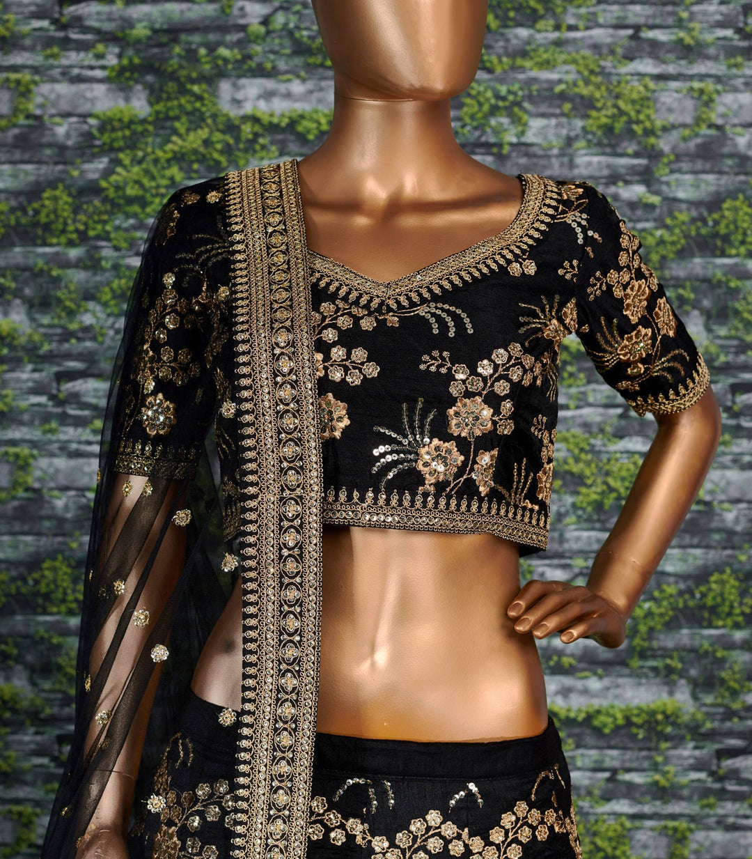 Black Color Thai Silk With Zari And Sequins Embroiderey Work Lehenga Choli
