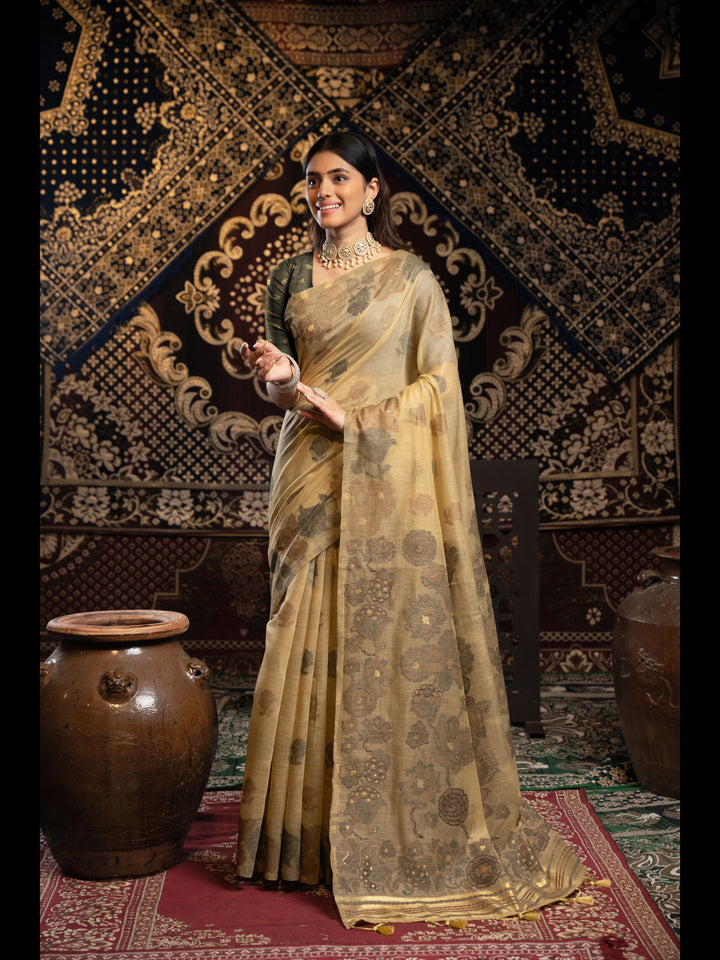 Brown Color Jamdani Soft Cotton Saree with unstitched Blouse