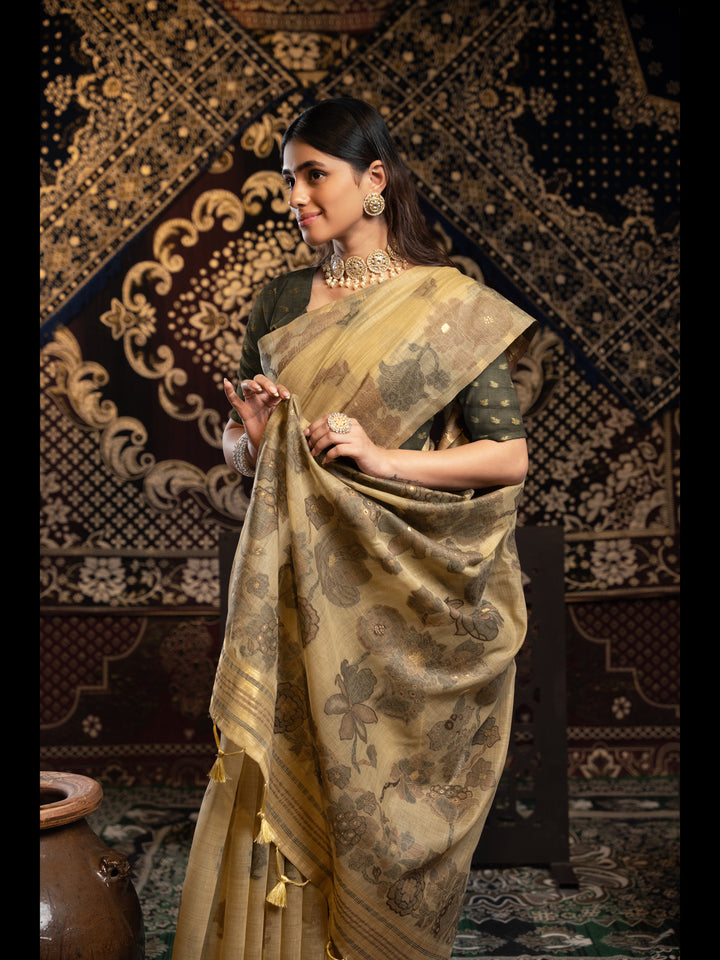 Brown Color Jamdani Soft Cotton Saree with unstitched Blouse