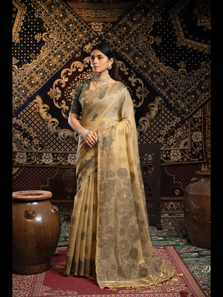 Brown Color Jamdani Soft Cotton Saree with unstitched Blouse