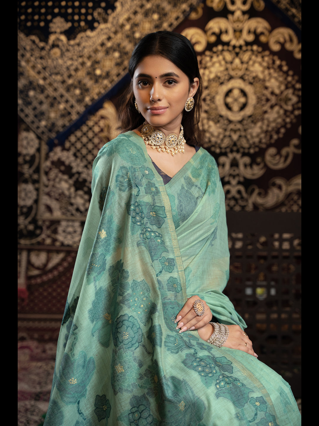 Sky Color Jamdani Soft Cotton Saree with unstitched Blouse