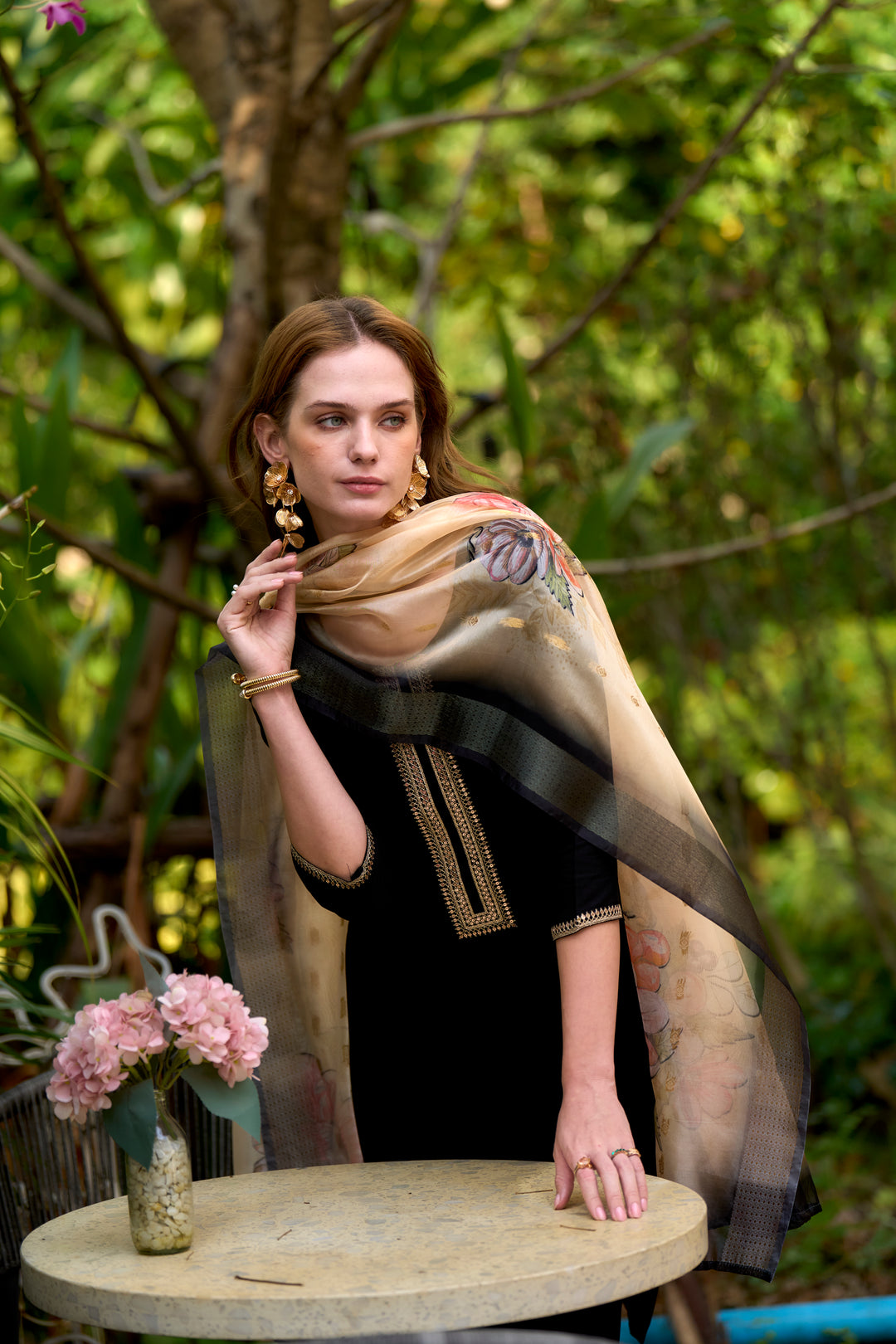 Black Color Viscose Rayon embroidery Kurti with Pant And Dupatta Sets