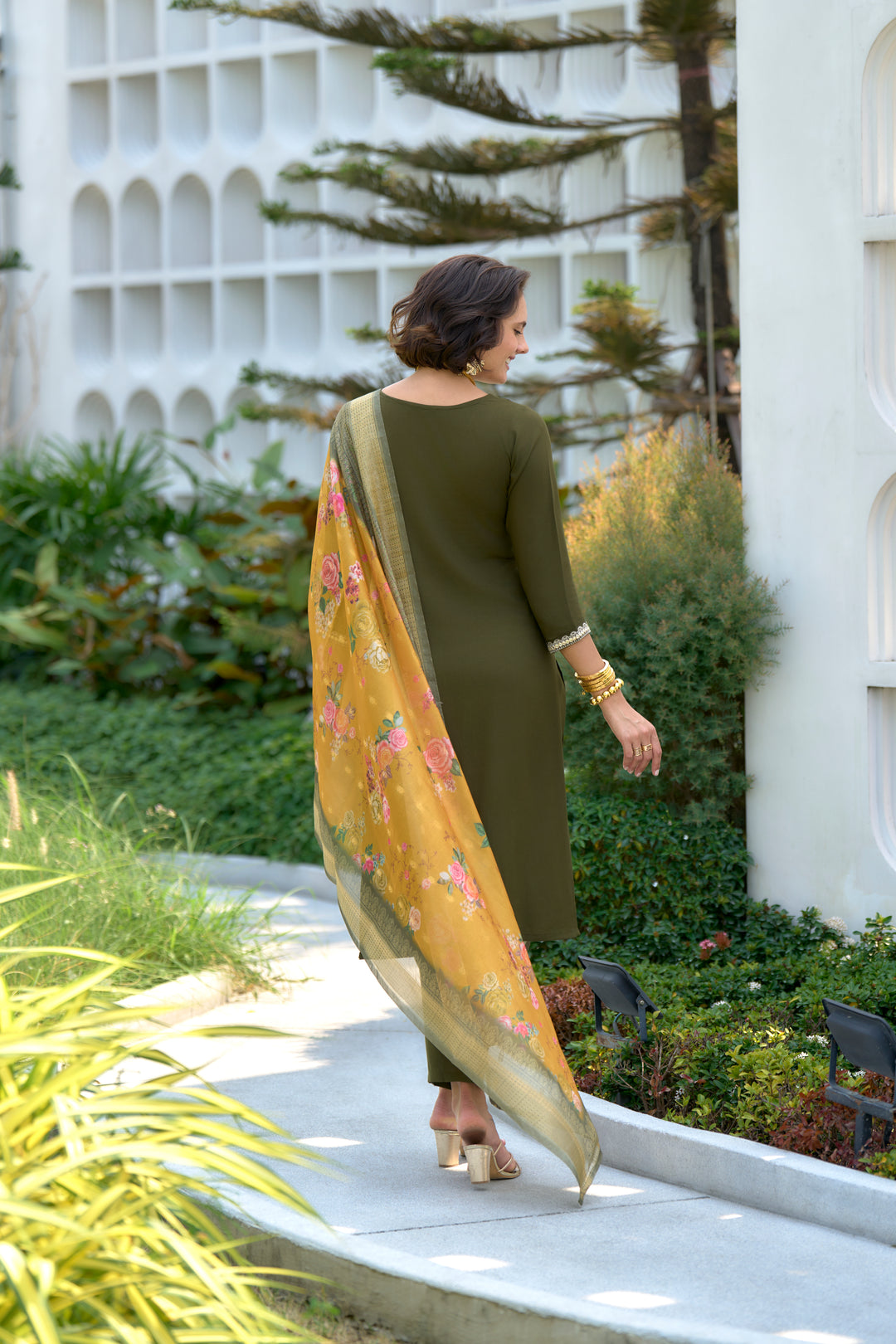 Green Color Viscose Rayon embroidery Kurti with Pant And Dupatta Sets