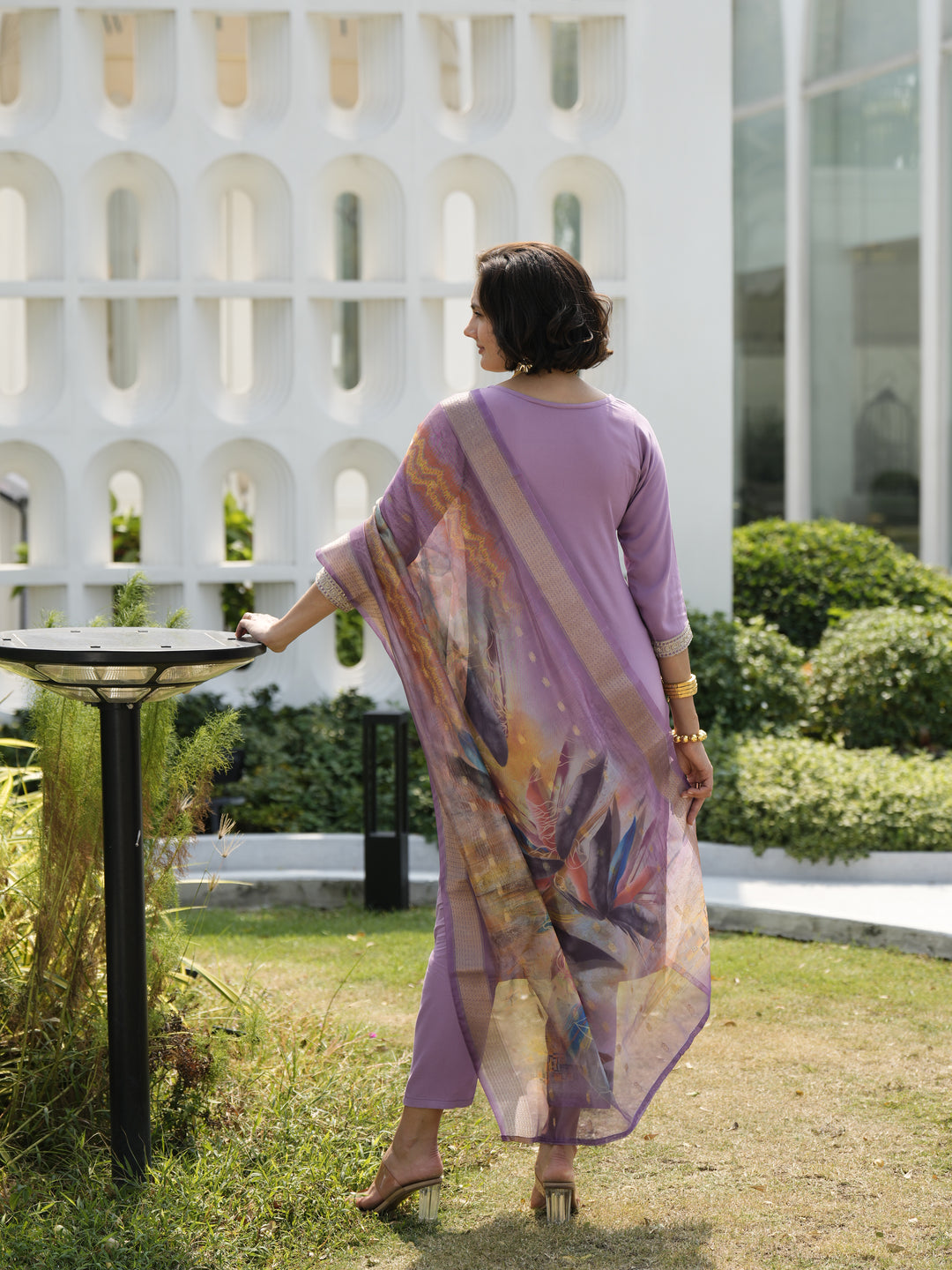 Purple Color Viscose Rayon embroidery Kurti with Pant And Dupatta Sets