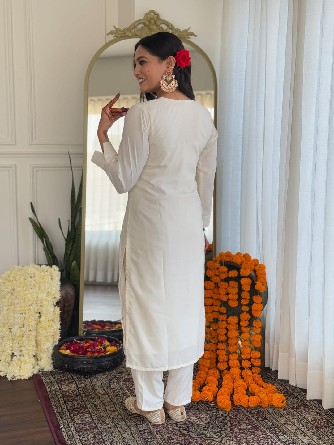 White Color Rayon Slub Embroidered Kurta with Pant And Dupatta Sets