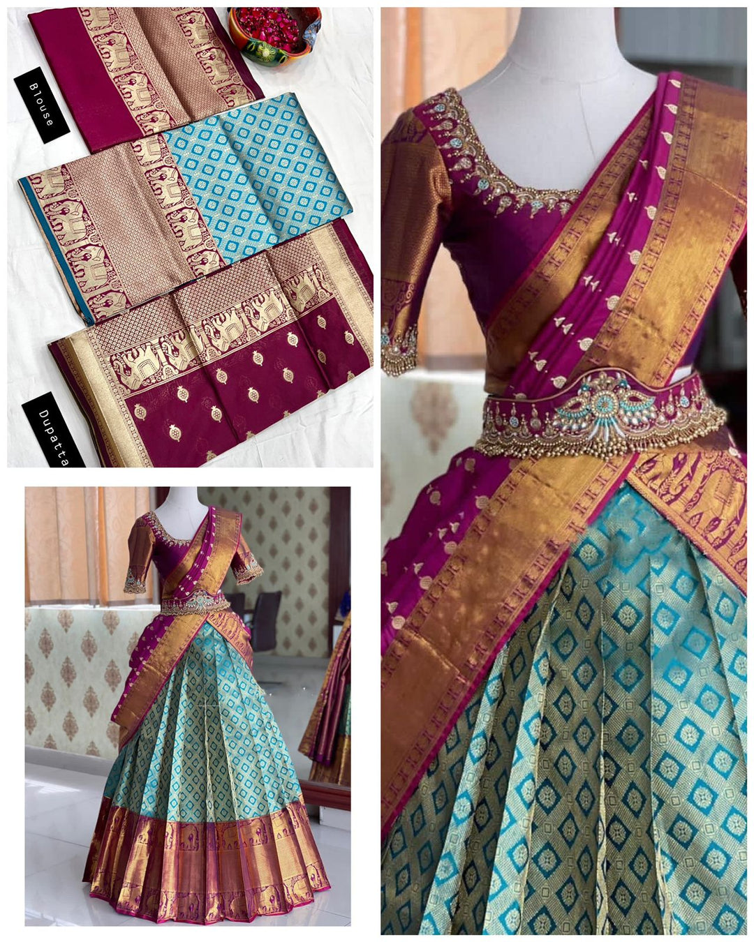 Purple Kanjiveram Silk With Banarashi Silk Zari Work Half Saree Lehenga Choli