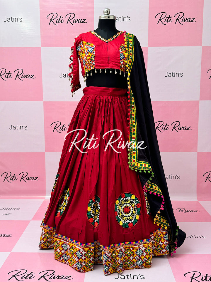 Maroon Color Patch and Codi work Navratri Lehenga Choli, Indian Ethnic Wear, Indian Lehenga Choli, Garba Lehenga Choli, Embroidery Lehenga