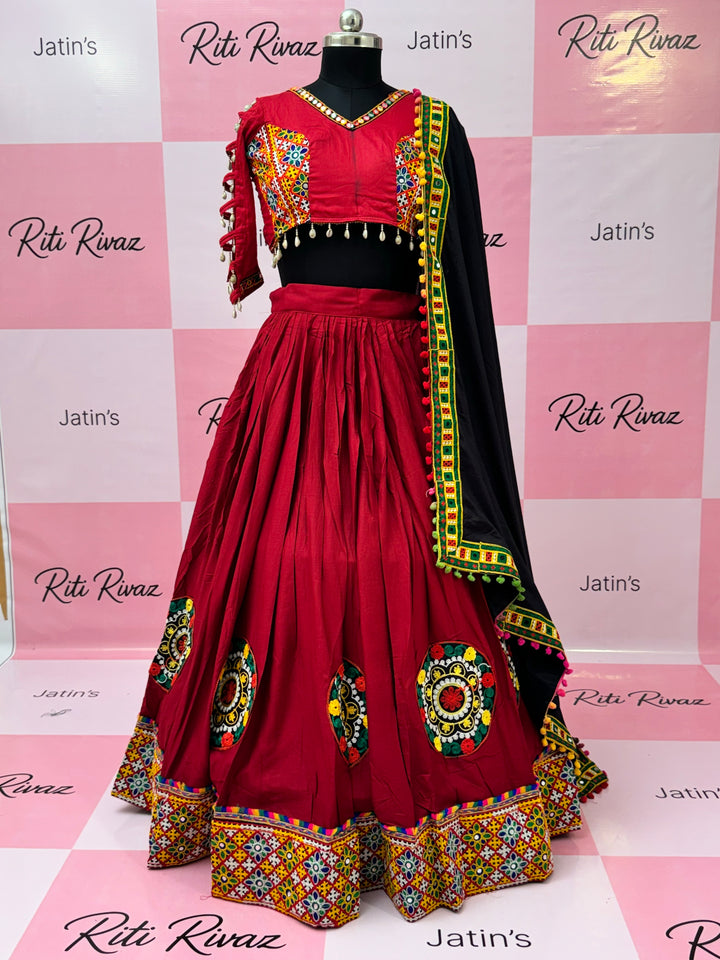 Maroon Color Patch and Codi work Navratri Lehenga Choli, Indian Ethnic Wear, Indian Lehenga Choli, Garba Lehenga Choli, Embroidery Lehenga