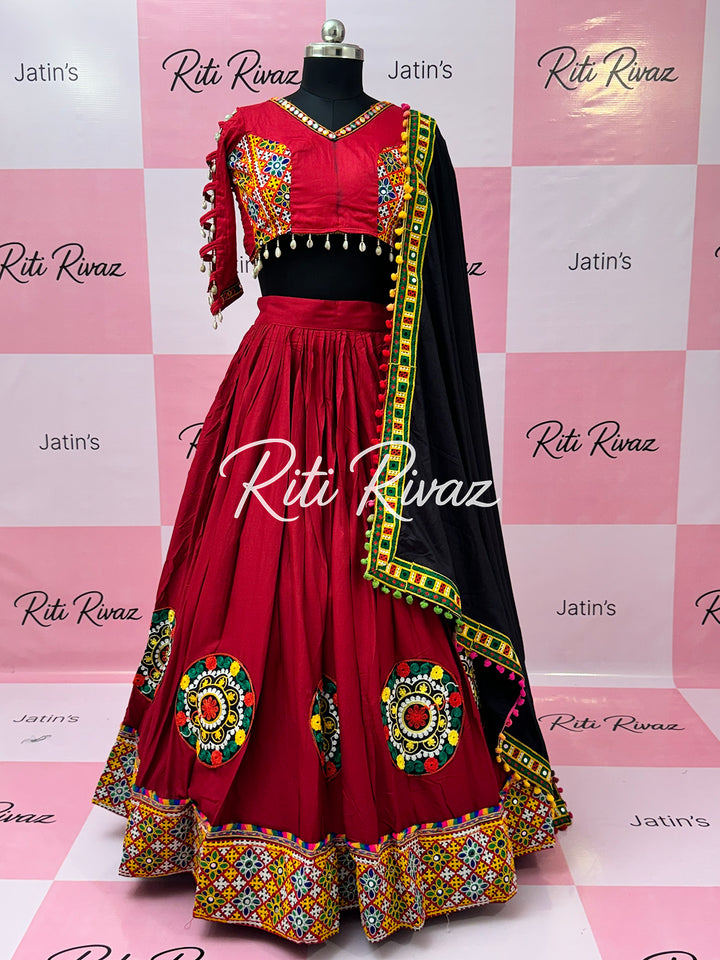 Maroon Color Patch and Codi work Navratri Lehenga Choli, Indian Ethnic Wear, Indian Lehenga Choli, Garba Lehenga Choli, Embroidery Lehenga