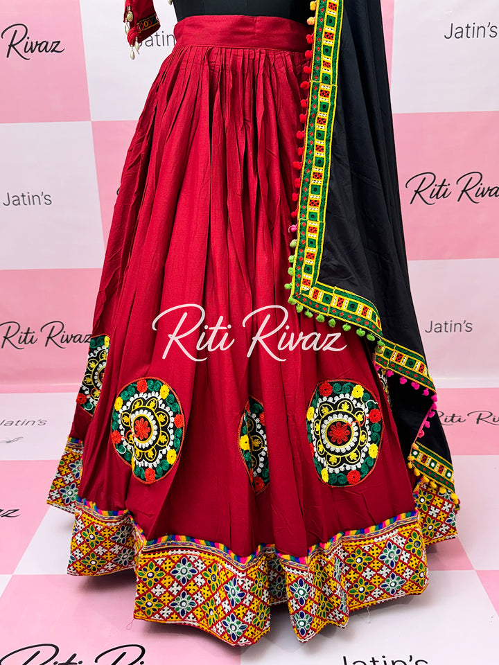 Maroon Color Patch and Codi work Navratri Lehenga Choli, Indian Ethnic Wear, Indian Lehenga Choli, Garba Lehenga Choli, Embroidery Lehenga