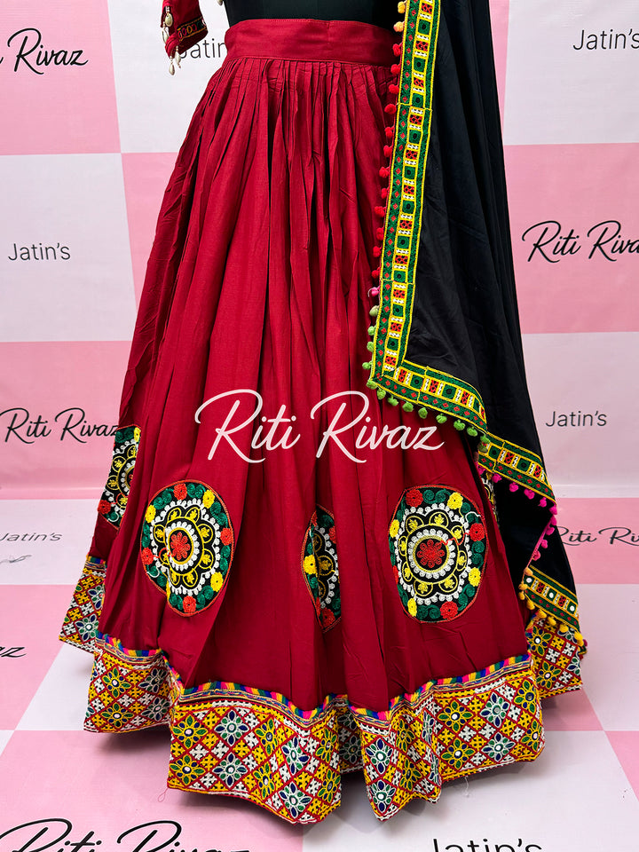 Maroon Color Patch and Codi work Navratri Lehenga Choli, Indian Ethnic Wear, Indian Lehenga Choli, Garba Lehenga Choli, Embroidery Lehenga