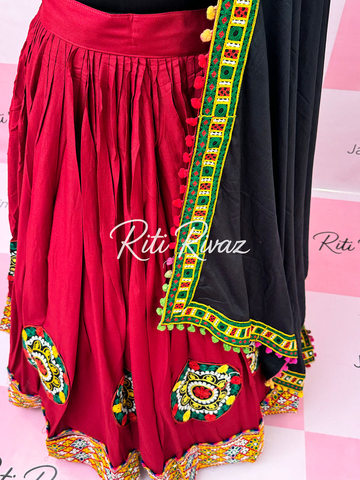 Maroon Color Patch and Codi work Navratri Lehenga Choli, Indian Ethnic Wear, Indian Lehenga Choli, Garba Lehenga Choli, Embroidery Lehenga