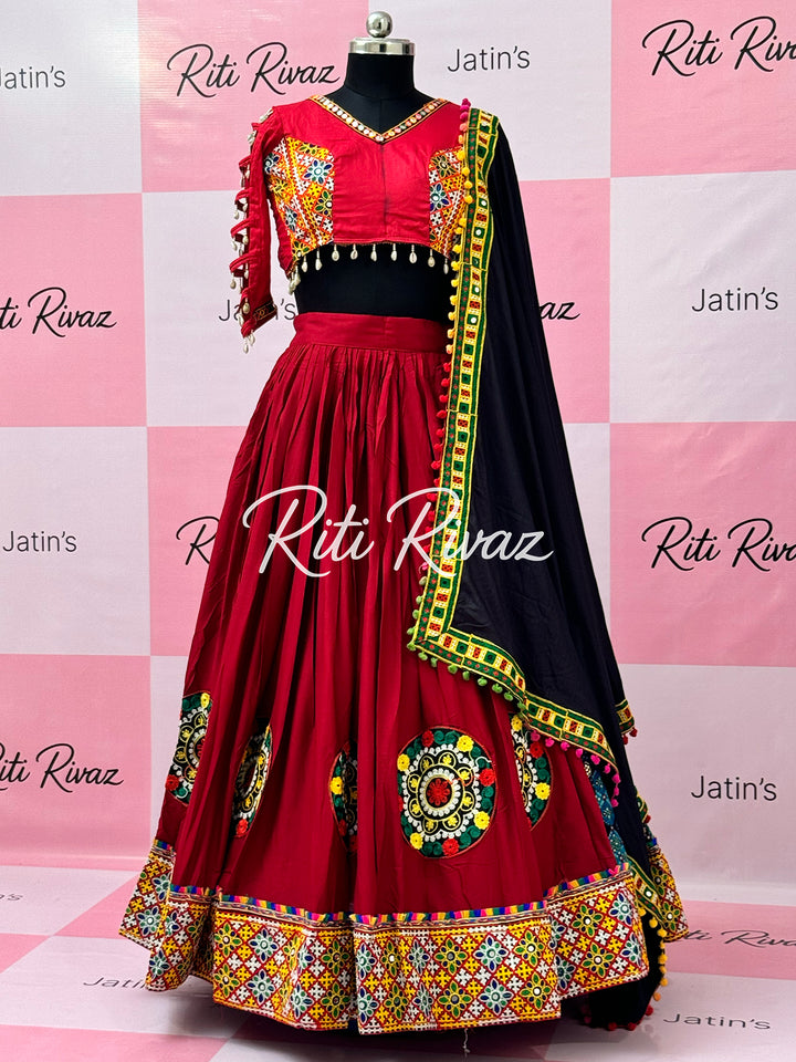 Maroon Color Patch and Codi work Navratri Lehenga Choli, Indian Ethnic Wear, Indian Lehenga Choli, Garba Lehenga Choli, Embroidery Lehenga