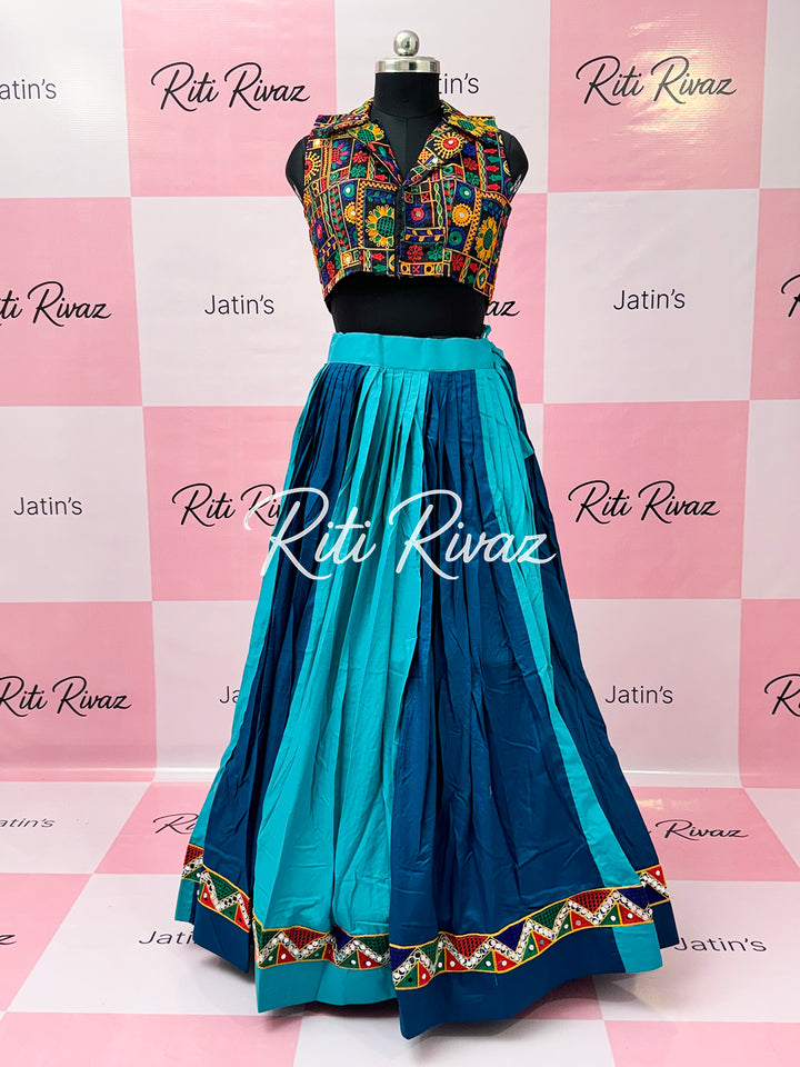 Firozi Rayon Cotton Navratri ready to wear Lehenga Choli, Chaniya Choli, Chaniya Choli For Navratri, Garba Night Look, Navratri Collection