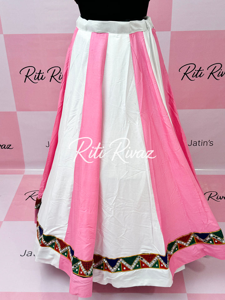 Baby Pink and White color cotton Navratri ready to wear lehenga choli, navratri lehenga, Gamthi lehenga, Garba Lehenga, Stitched Lehenga