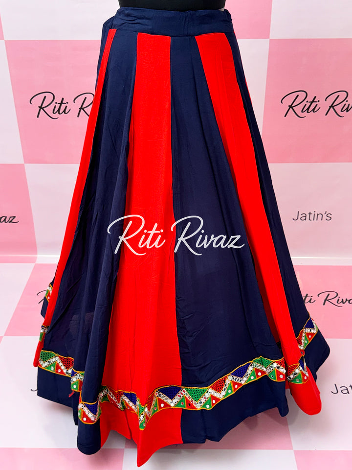 Blue and Red color Cotton Ready to Wear Navratri Lehenga choli with gamthi work, Navratri Lehenga, Garba Lehenga, Sequence Lehenga, Gujarati