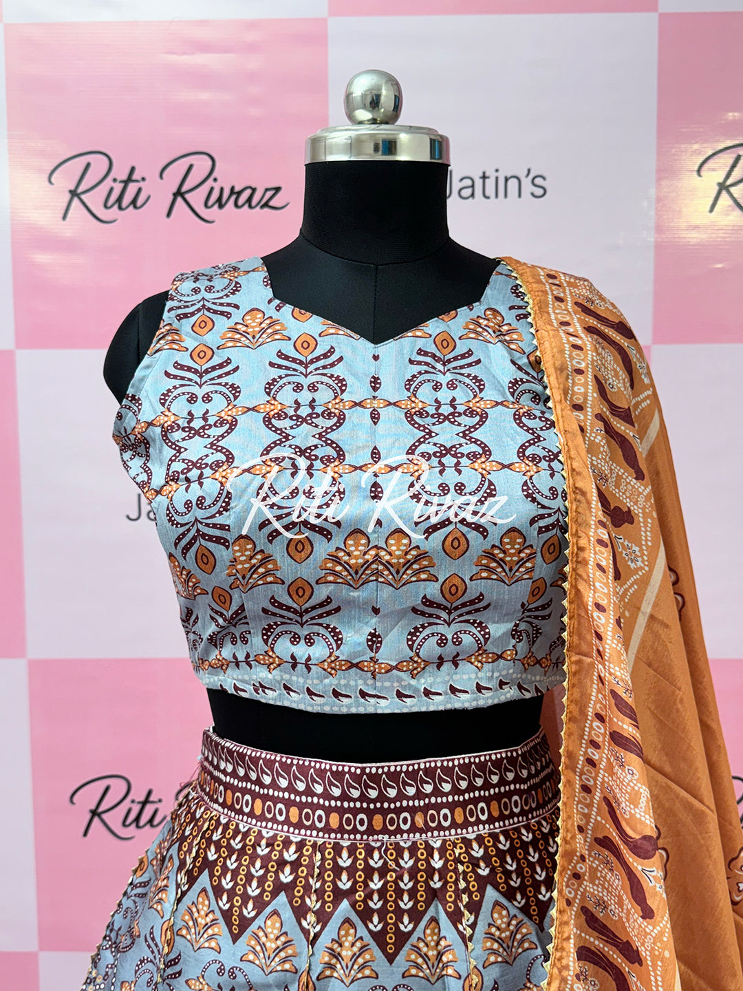 Latest Art Silk Printed With Gota Patti Work on Kali lehenga Floral and Geometric combination Lehenga choli for Women, Festive lehenga