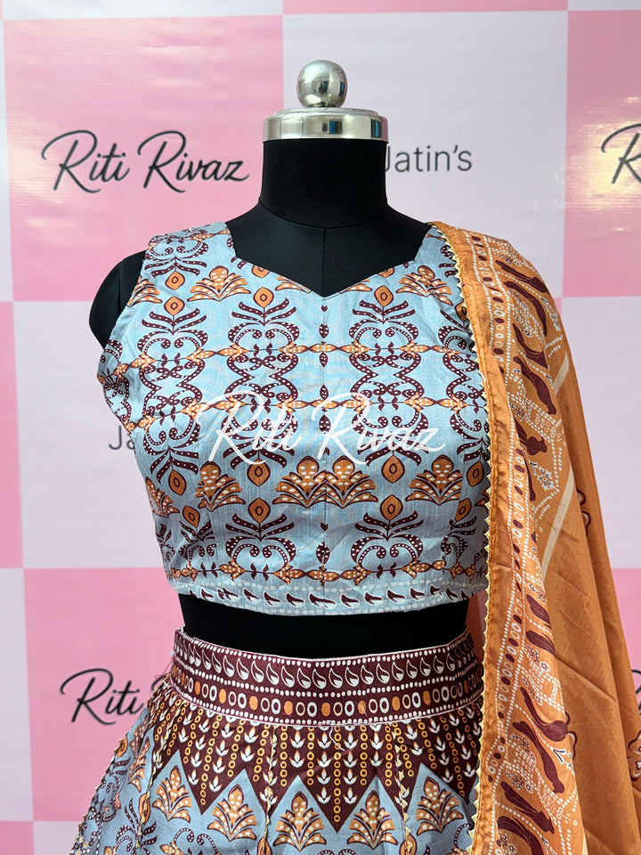 Latest Art Silk Printed With Gota Patti Work on Kali lehenga Floral and Geometric combination Lehenga choli for Women, Festive lehenga
