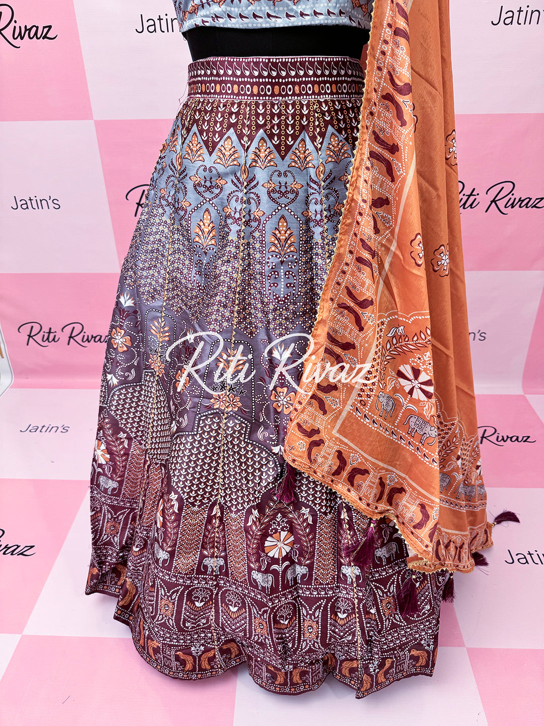 Latest Art Silk Printed With Gota Patti Work on Kali lehenga Floral and Geometric combination Lehenga choli for Women, Festive lehenga