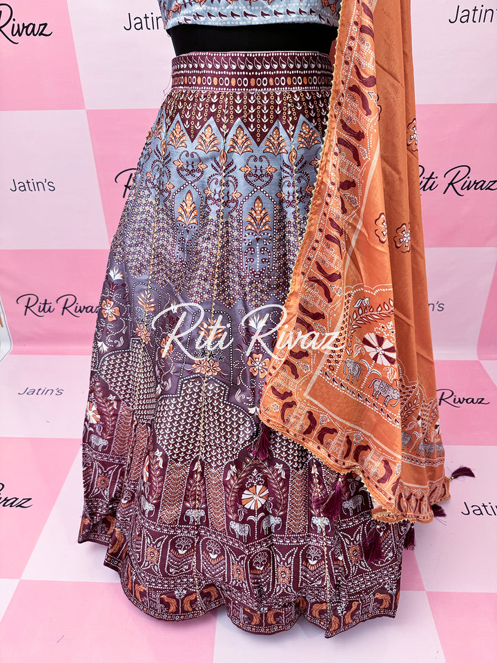 Latest Art Silk Printed With Gota Patti Work on Kali lehenga Floral and Geometric combination Lehenga choli for Women, Festive lehenga