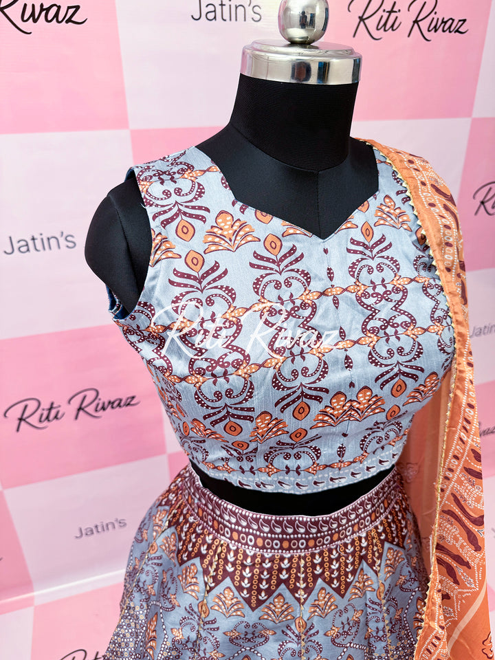 Latest Art Silk Printed With Gota Patti Work on Kali lehenga Floral and Geometric combination Lehenga choli for Women, Festive lehenga