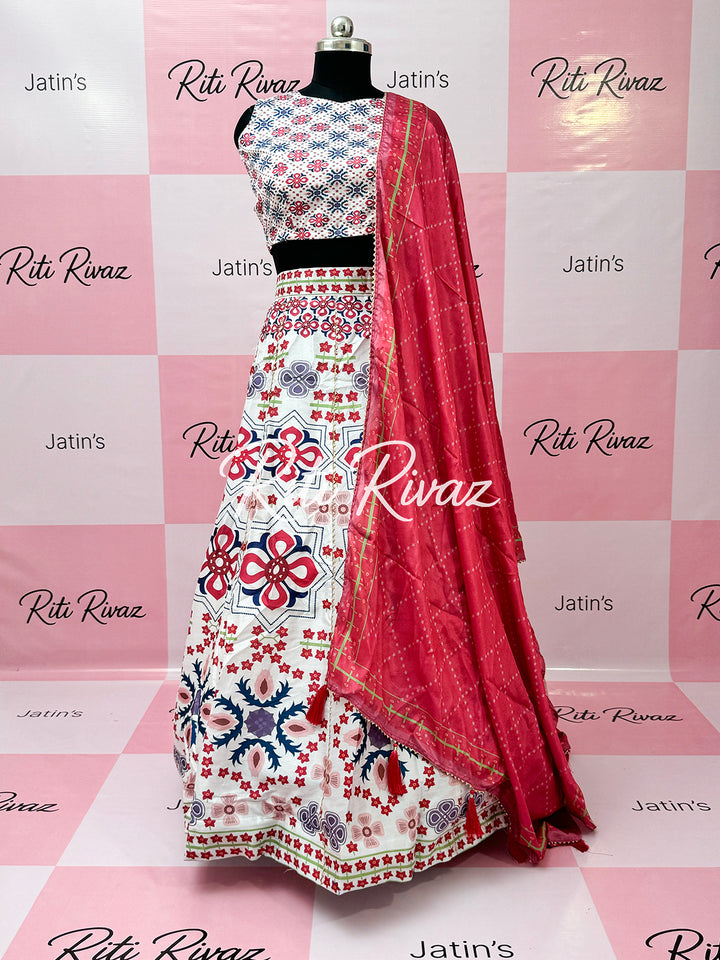 Traditional white color Ready to wear lehenga with unstitched blouse