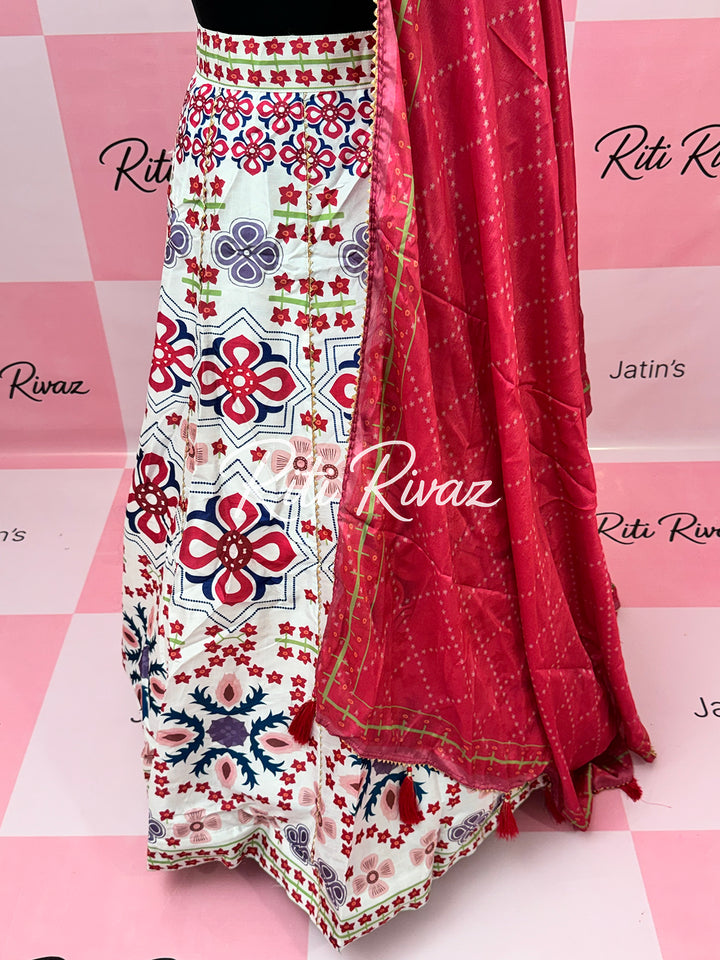 Traditional white color Ready to wear lehenga with unstitched blouse