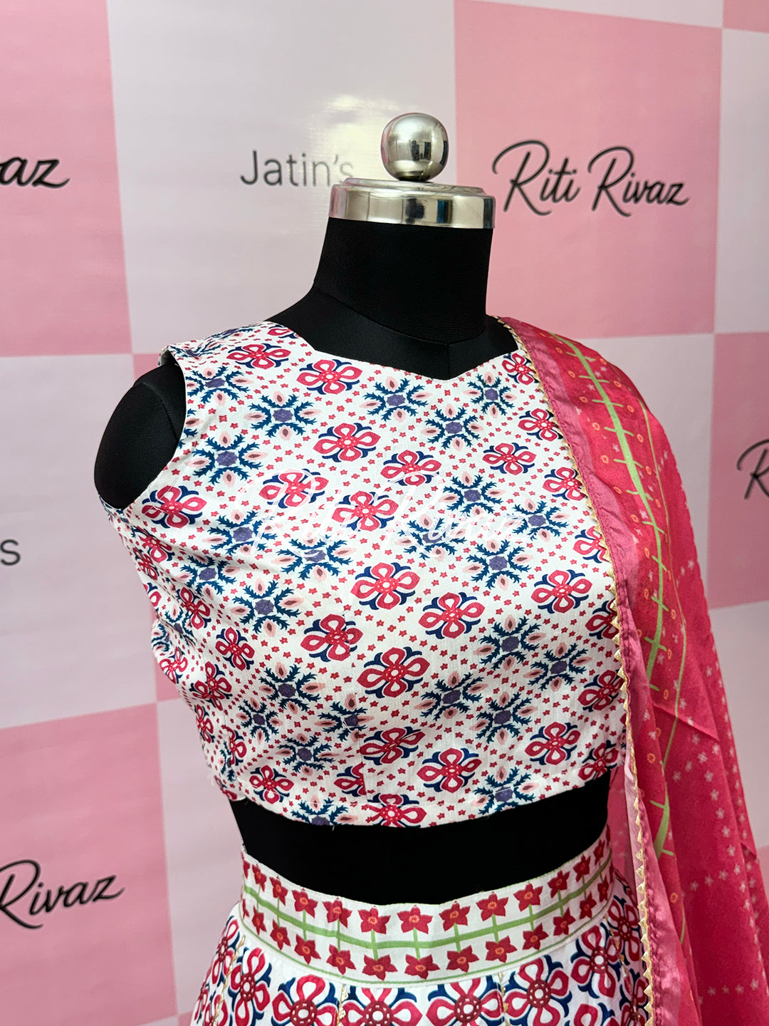 Traditional white color Ready to wear lehenga with unstitched blouse
