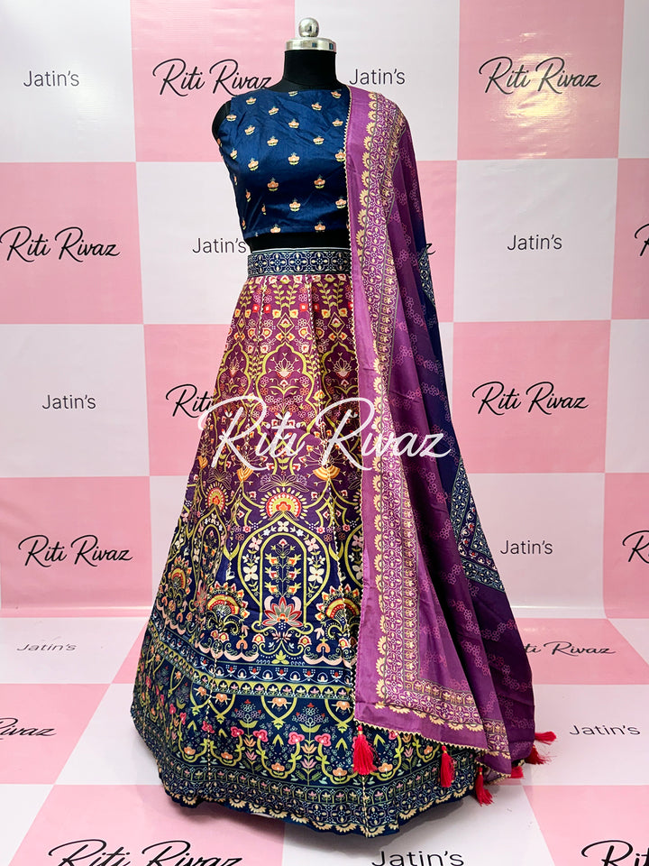 Multi Color Art Silk Exclusive Printed lehenga with Floral and Geometric combination