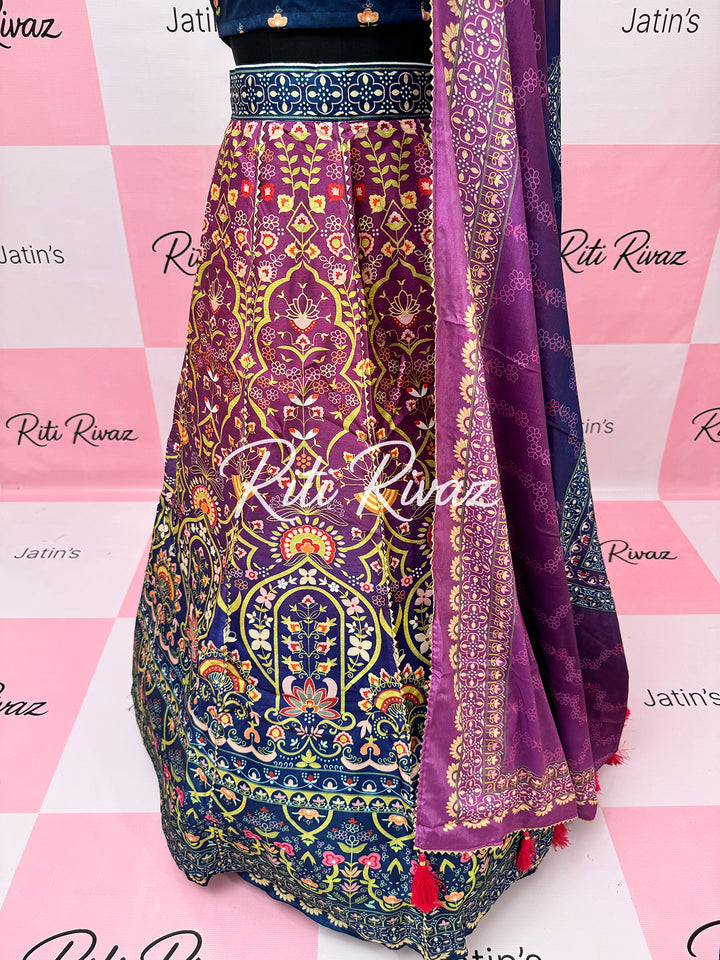Multi Color Art Silk Exclusive Printed lehenga with Floral and Geometric combination