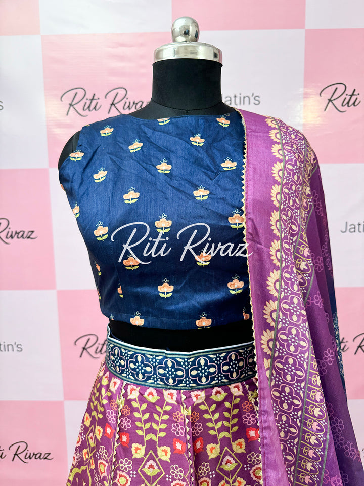 Multi Color Art Silk Exclusive Printed lehenga with Floral and Geometric combination