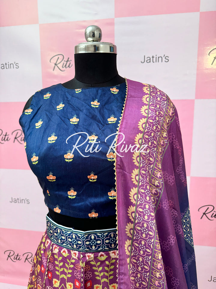 Multi Color Art Silk Exclusive Printed lehenga with Floral and Geometric combination