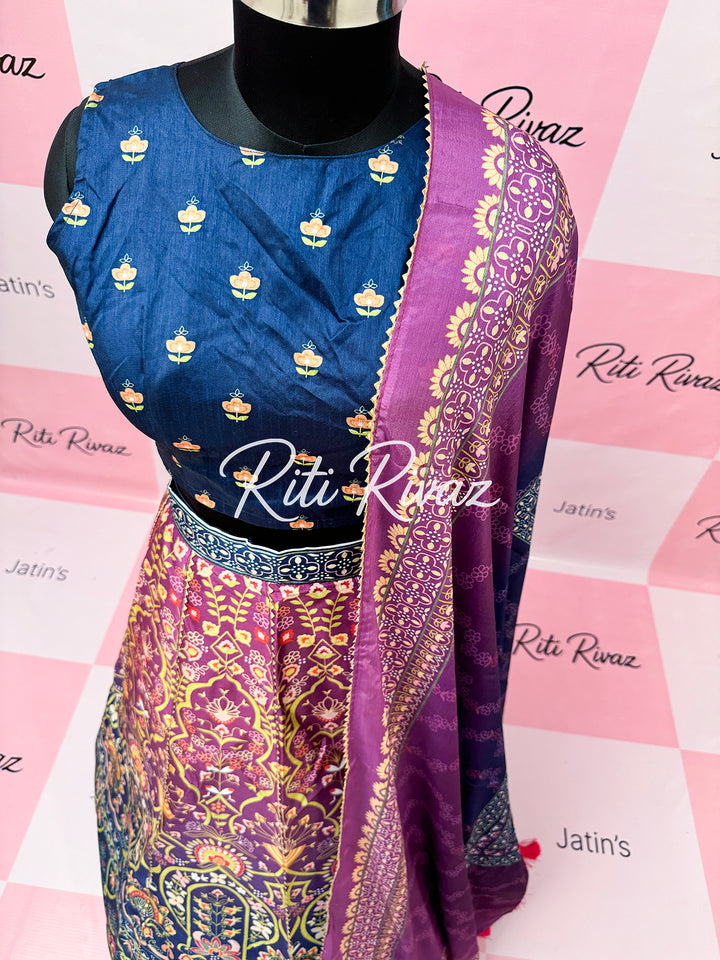 Multi Color Art Silk Exclusive Printed lehenga with Floral and Geometric combination