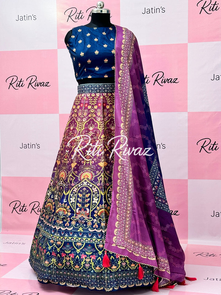 Multi Color Art Silk Exclusive Printed lehenga with Floral and Geometric combination
