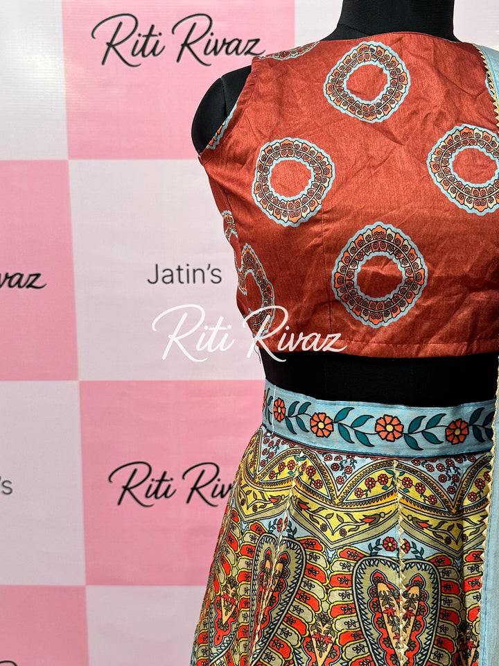 Traditional Multi color lehenga with unstitched blouse for women