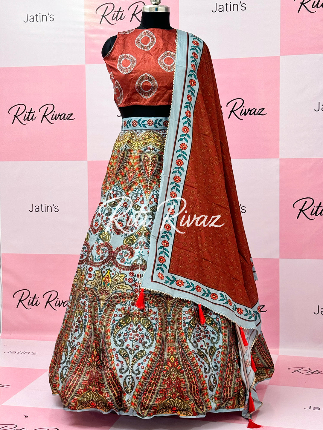 Traditional Multi color lehenga with unstitched blouse for women