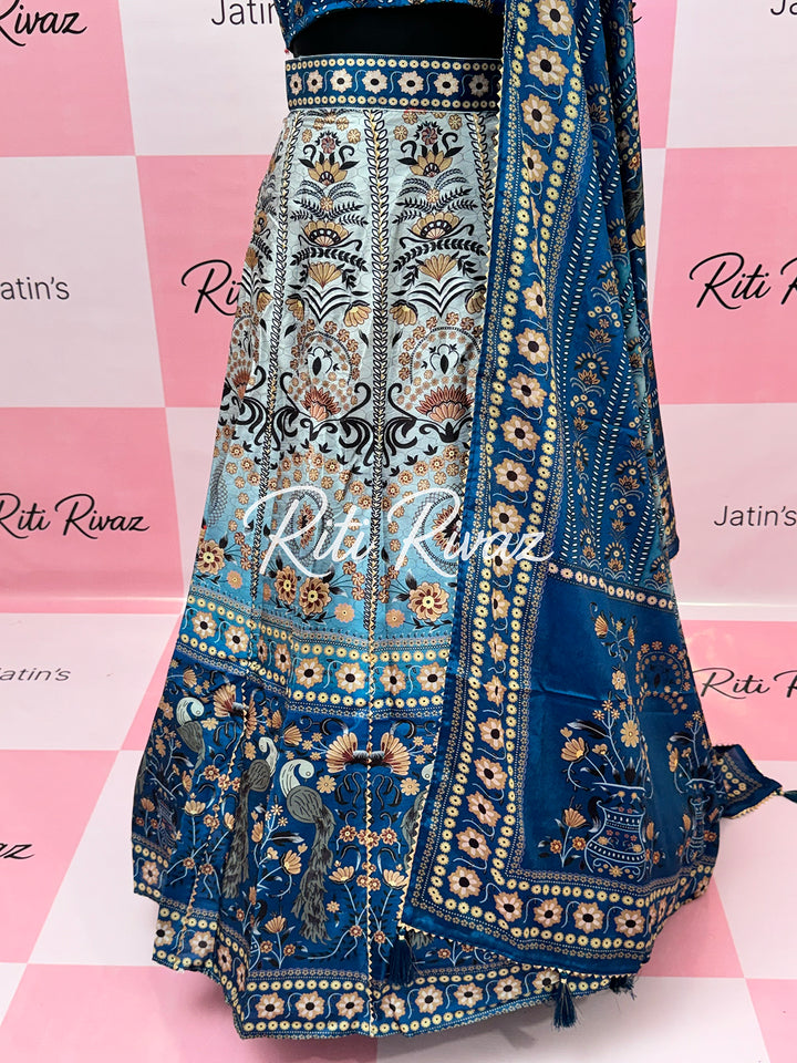 Glossy Blue color Art Silk Lehenga choli with gotta patti work