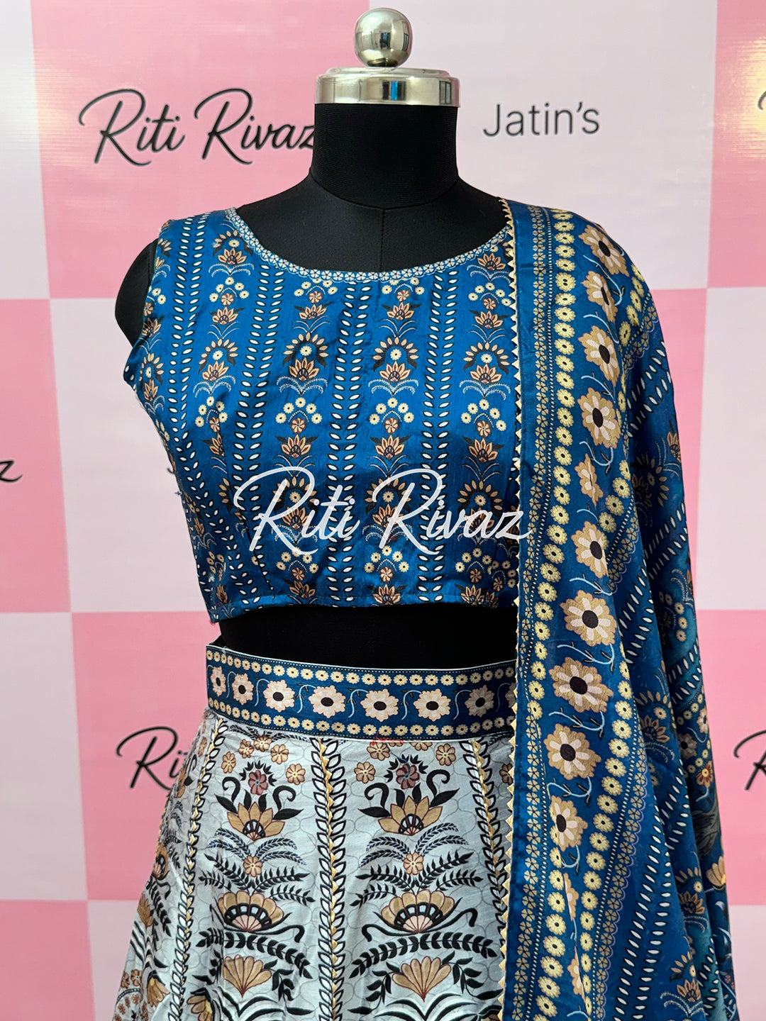 Glossy Blue color Art Silk Lehenga choli with gotta patti work