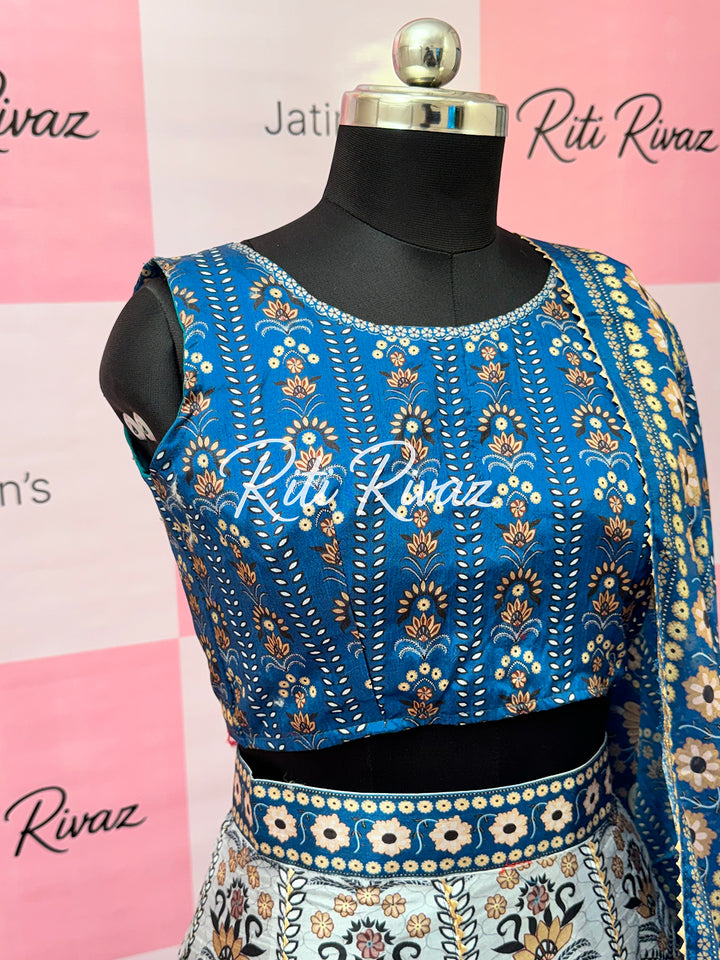Glossy Blue color Art Silk Lehenga choli with gotta patti work