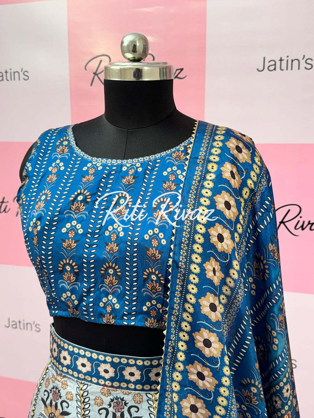 Glossy Blue color Art Silk Lehenga choli with gotta patti work