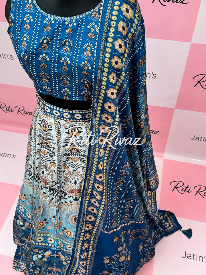Glossy Blue color Art Silk Lehenga choli with gotta patti work