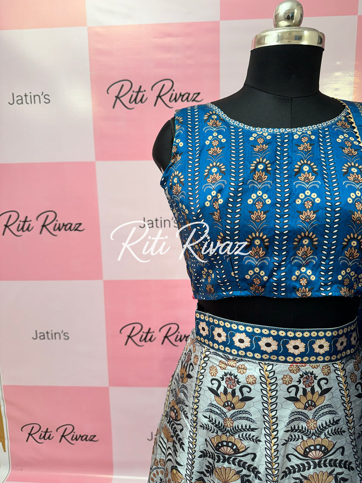 Glossy Blue color Art Silk Lehenga choli with gotta patti work