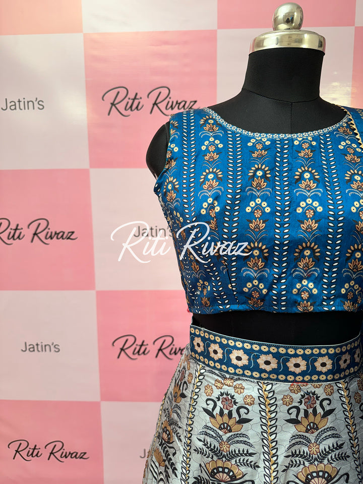 Glossy Blue color Art Silk Lehenga choli with gotta patti work