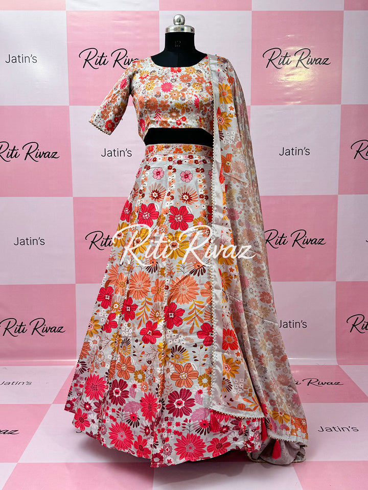 Stylish Art Silk Floral print Bridal Lehenga Choli Set – Ethnic Indian Wear for Navratri