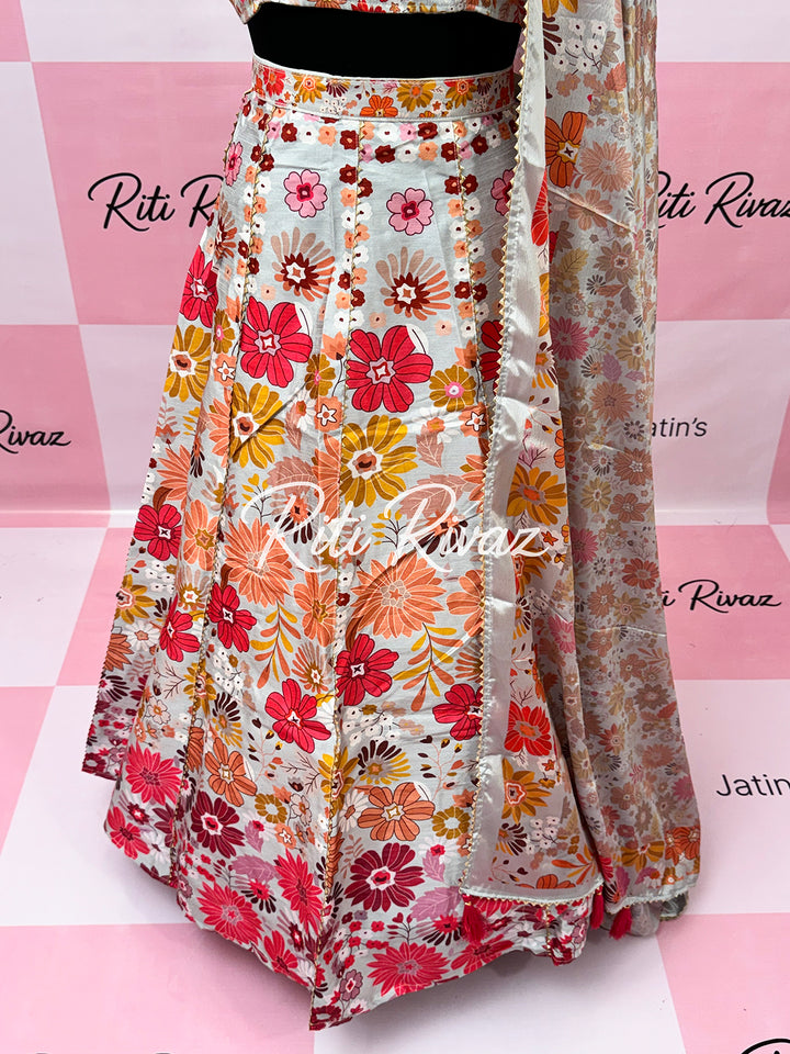 Stylish Art Silk Floral print Bridal Lehenga Choli Set – Ethnic Indian Wear for Navratri