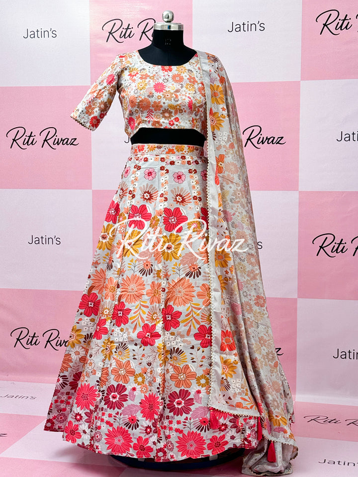 Stylish Art Silk Floral print Bridal Lehenga Choli Set – Ethnic Indian Wear for Navratri