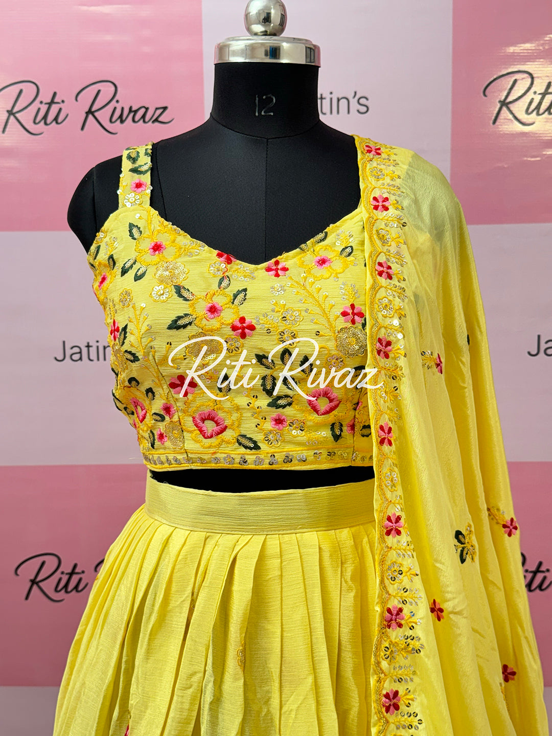 Beautiful Yellow Color Chinnon Embroidery work lehenga Choli, Haldi Lehenga, Mehandi Lehenga, Yellow Lehenga